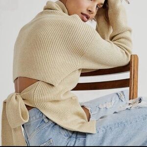 Women’s Free People Beach Tie Back Turtleneck Sweater Tan Size XS-S